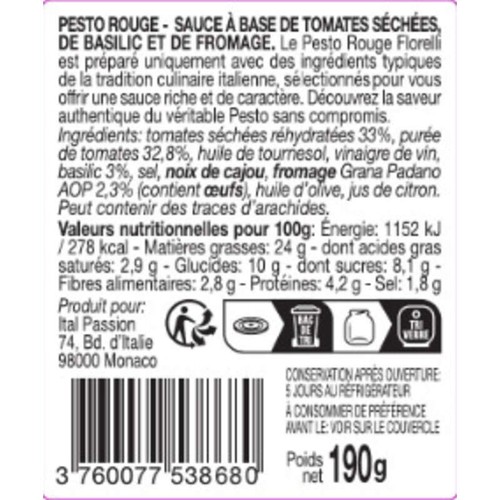 Florelli Pesto rouge 190g
