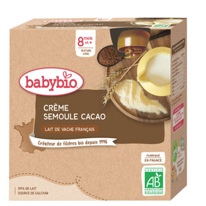 Babybio Crème Semoule Cacao Dès 8 Mois 4x85g.
