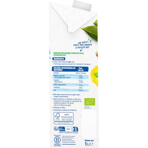 Bjorg Boisson soja nature sans sucres Bio 1L