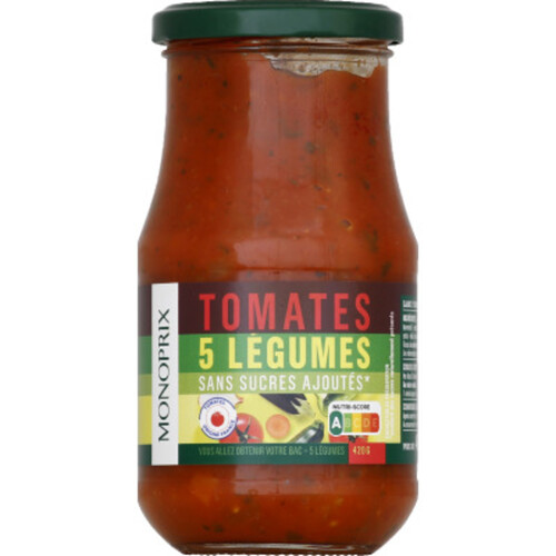 Monoprix Sauce tomates 5 légumes sans sucres ajoutés 420g