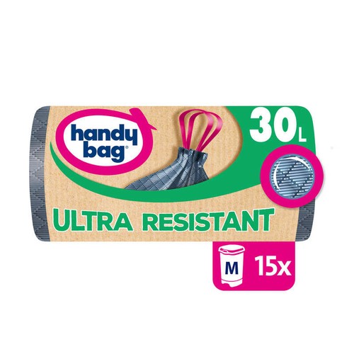 Handy Bag Sacs Poubelle à Poignées Coulissantes Ultra Résistant 15x30L