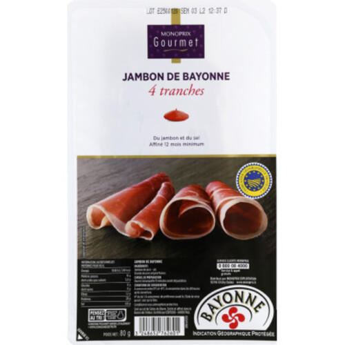 Monoprix Gourmet Jambon De Bayonne Affiné 12 Mois Minimum 80 G
