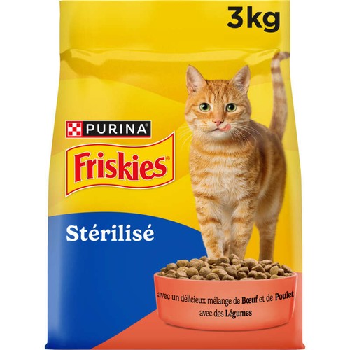 Purina Friskies Croquettes au Bœuf, Poulet  & Légumes  3kg - Chat Adulte Stérilisé