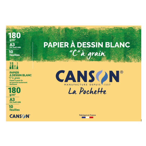 Canson Papier À Dessin Blanc, C À Grain, A3, 180Gr/M², 10 Feuilles