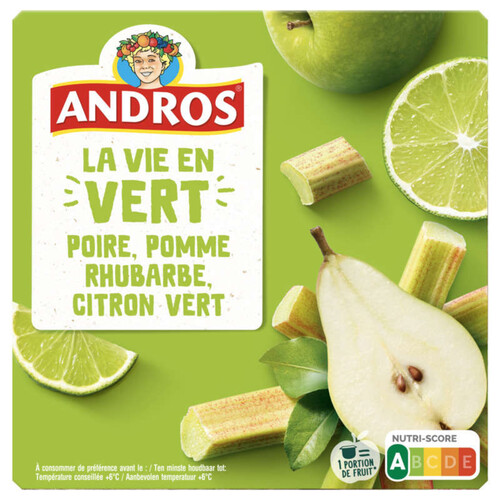 Andros La Vie en Vert compote poire pomme rhubarbe citron vert 4x100g