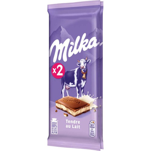 Milka Tablette Chocolat Tendre Au Lait 2x100g