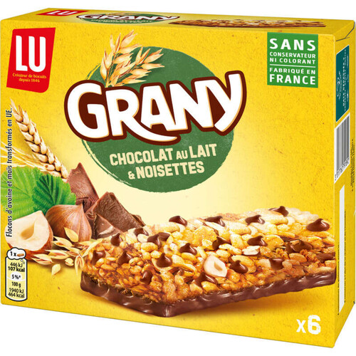 Lu Grany Barres de Céréales Chocolat au Lait et Noisettes 138g