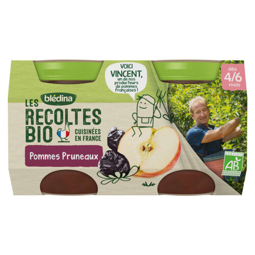 Blédina Petits Pots Pommes Pruneaux Bio Dès 4/6 mois 2x130g
