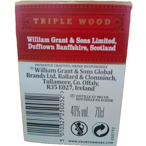 Grant'S Whisky Blended Scotch Triple Wood 70cl