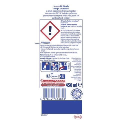 Mir Liquide Vaisselle Vinaigre & Framboise 450ml