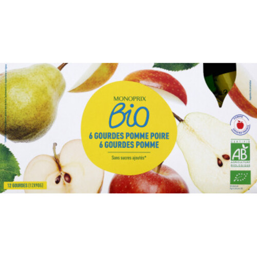 Monoprix Bio Gourdes Pommes et pommes / poires 12/90g