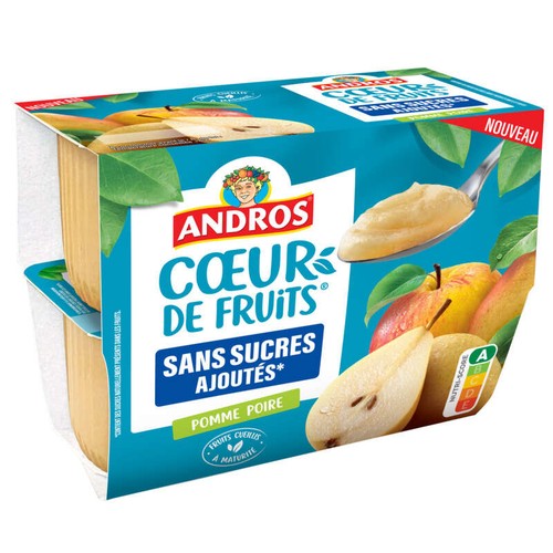 Andros Cœur de Fruits Sans Sucres ajoutés Pomme Poire 4x97g