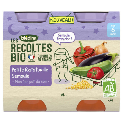 Blédina Les Récoltes Pot Ratatouille Semoule dès 6 mois Bio 2x200g