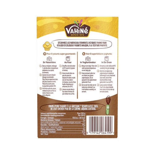 Vahiné Ferments pour Yaourt Vanille Poids net 20g 4 sachets de 5g