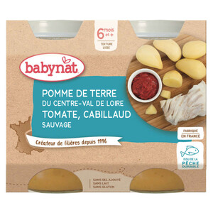 [Par Naturalia] Babynat Babybio Petits Pots Pommes de Terre & Cabillaud Bio 6M 2x200g