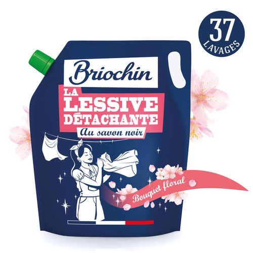 Briochin Recharge lessive au savon noir 1,7L - Parfum bouquet floral