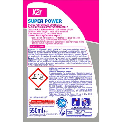 K2R Pistolet Super Power Détachant Avant Lavage 550ml