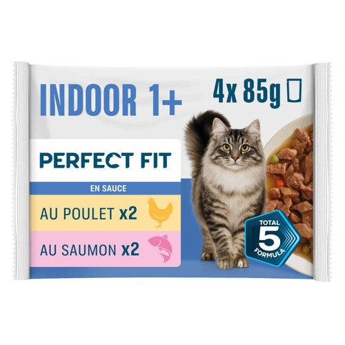Perfect Fit Indoor Pâtée En Sauce Poulet Saumon Chat Stérilisé D'Intérieur 4X85G