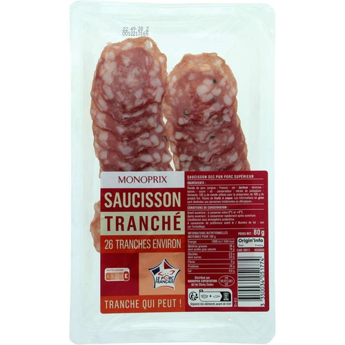 Monoprix Saucisson Tranché 26 Tranches environ 80g