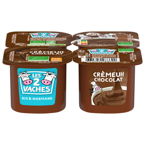 Les 2 Vaches Crème Dessert Chocolat Bio 4x95g