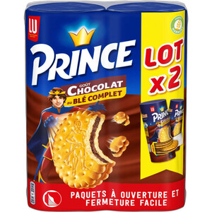 Lu Prince Biscuits fourrés au blé complet parfum chocolat 300g x 2.