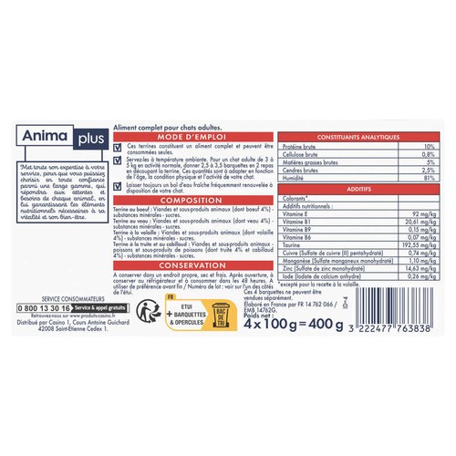 Casino Animplus Terrines Viandes & Poisson Chat Adulte 4x100g