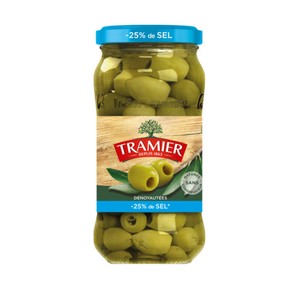 Tramier Olives vertes natures dénoyautées moins 25% de sel 160g