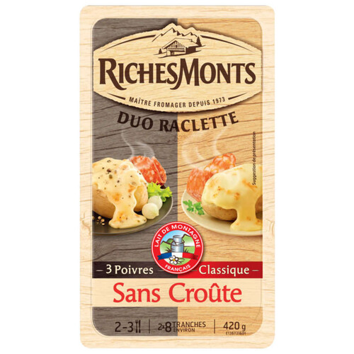 Riches Monts Fromage À Raclette Sans Croûte 3 Poivres Et Classique 420G