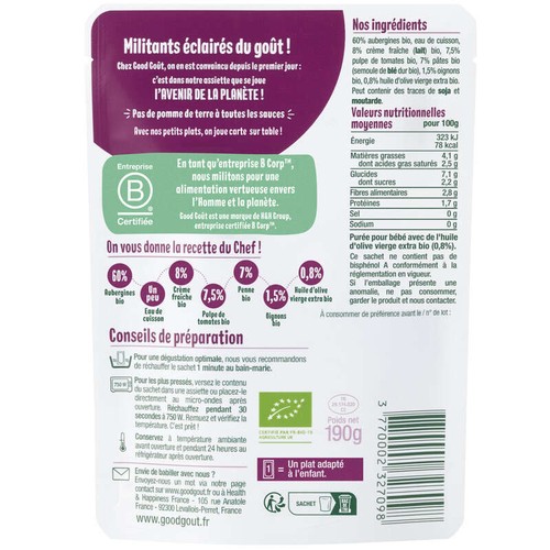 Good Goût Penne Aux Aubergines Bio 190G