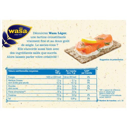 Wasa biscottes croustillantes léger 270g