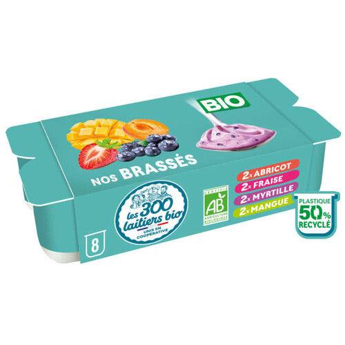 Les 300 et Bio Yaourts Brassés Panachés 8x125g