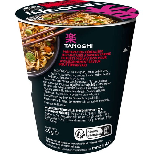Tanoshi Japon Nouilles Japonaises Saveur Bœuf Teppanyaki 65g