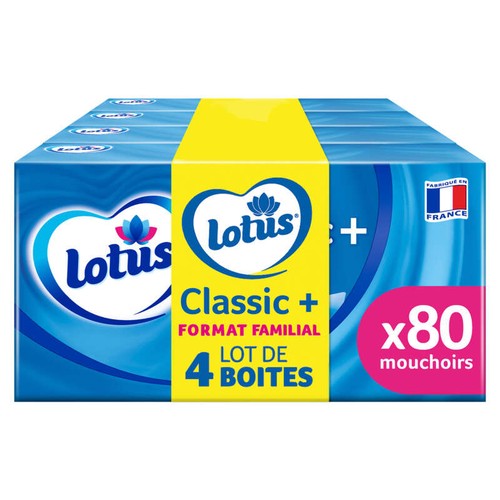 Lotus Classic+ Boite Mouchoirs Format Familial 4x80