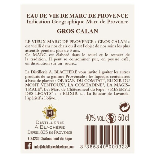 Gros Calan Vieux Marc de Provence 2014 - 40° 50cl