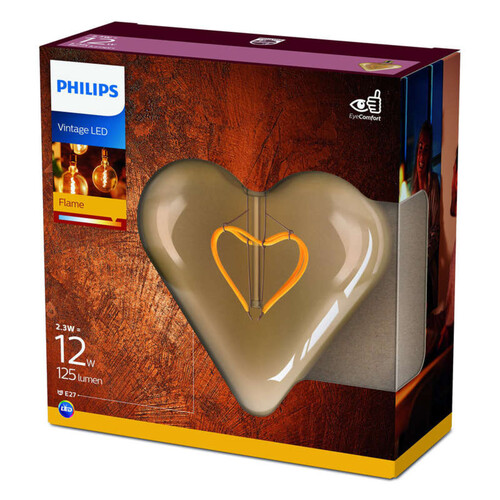 Philips Ampoule Forme Coeur E27 2,3W-12W Couleur Ambrée
