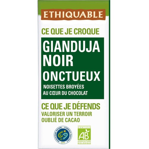 Ethiquable Chocolat Noir Gianduja Onctueux Bio 100g