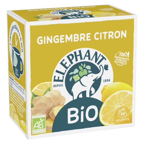Elephant Mon Infusion Gingembre Citron 20 Sachets Bio 34g