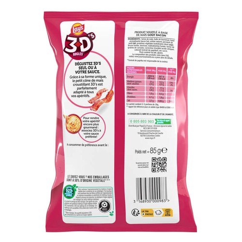 Lay's 3D's Bugles Biscuits Apéritif Goût Bacon 85g