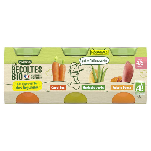 Blédina Les Récoltes Bio Petits Pots Carottes Haricots Vert - Dès 4/6 Mois - 3x 130g