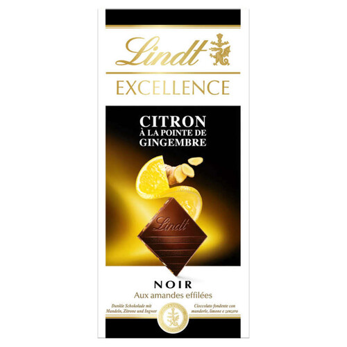 Lindt Chocolat Noir Aux Amandes Et Citron À La Pointe De Gingembre 100Gr