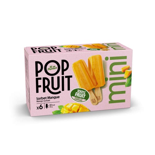 Pop fruit Mini bâtonnets sorbet 100% fruit mangue 6x35g