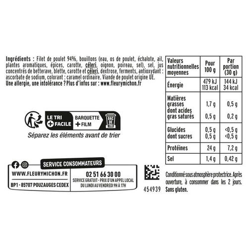 Fleury Michon Filet de Poulet Rôti -25% de Sel 4 tranches