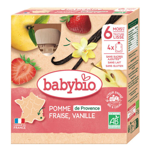 [Par Naturalia] Babybio Gourde Bébé Pommes Fraises Vanille 6M 4X90gBio