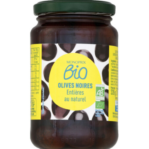 Monoprix Bio Olives noires entières au naturel bio 210g