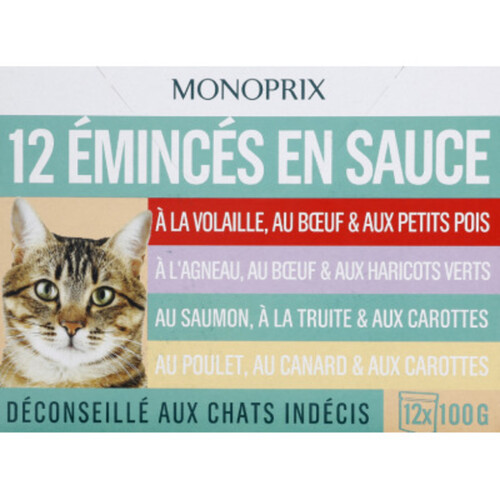 Monoprix Emincés En Sauce 4 Recettes Pour Chat 12x100g