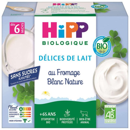 [Par Naturalia] Hipp Délices De Lait Au Fromage Blanc Nature 6M Bio 4x100g