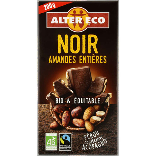 Alter Eco Chocolat Noir Amandes Entieres Bio 200g