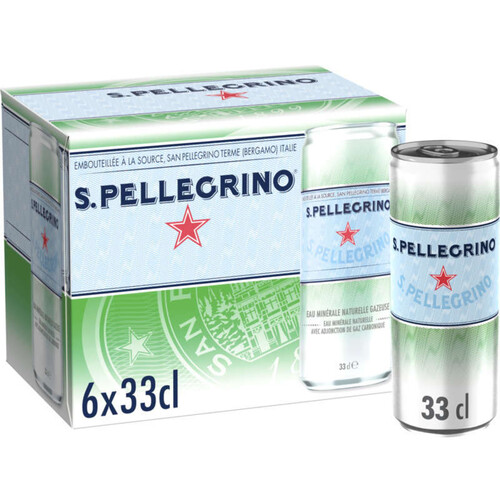 San Pellegrino eau minérale naturelle gazeuse 6x33cl slim can