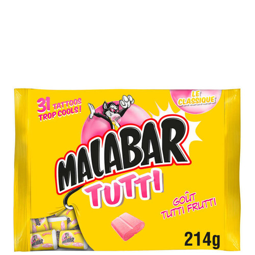 Malabar Chewing-Gum Bubble Gum Goût Tutti Frutti 214G