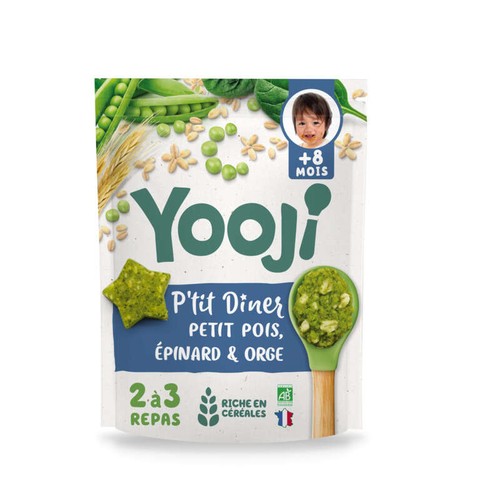 Yooji P'tit diner Petit pois, épinards et orge Bio et surgelées dès 8 mois - 300g